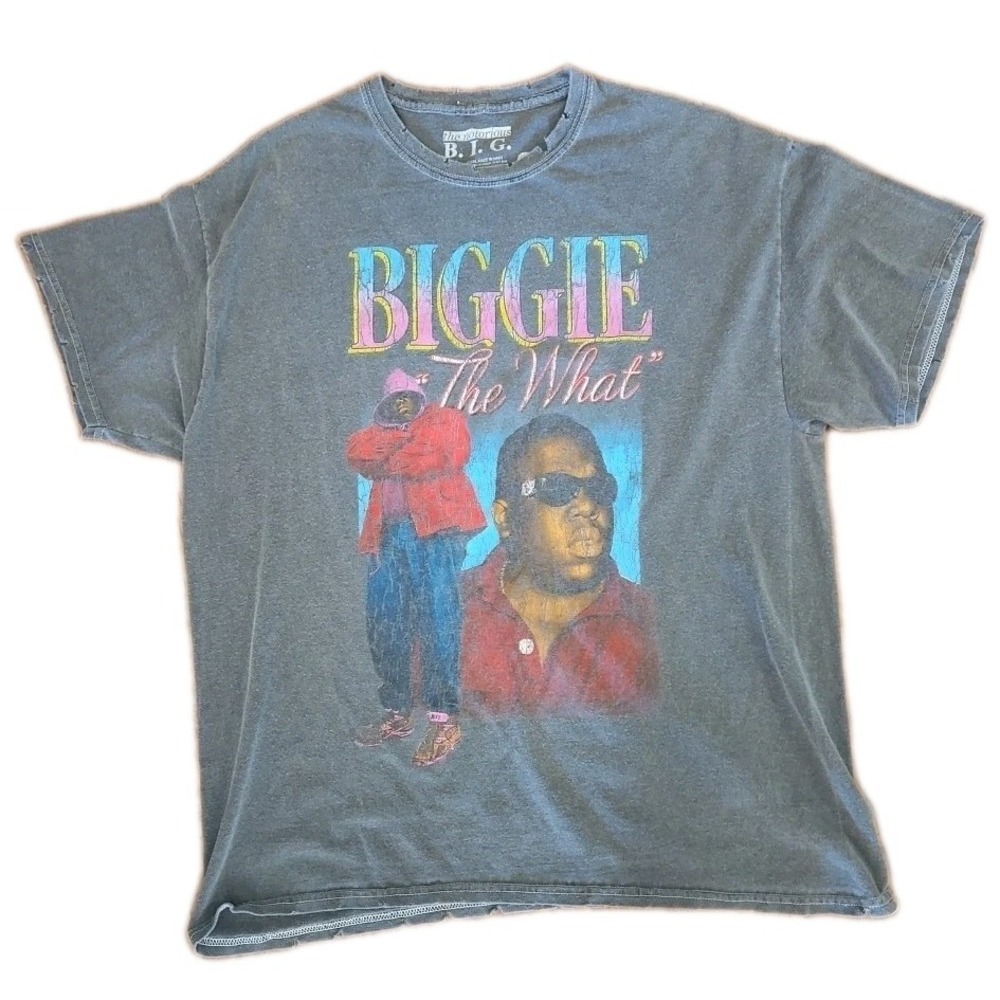 The Notorious B.I.G. Mens Black Biggie The What Short Sleeves T Shirt Size LARGE